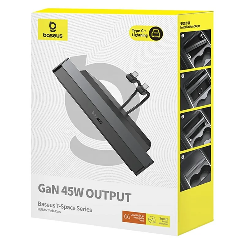 BASEUS BS-TS012 T- Space Series iP+Type-C Cable Hub für Tesla Autos (USB+Type-C Port) - Schwarz