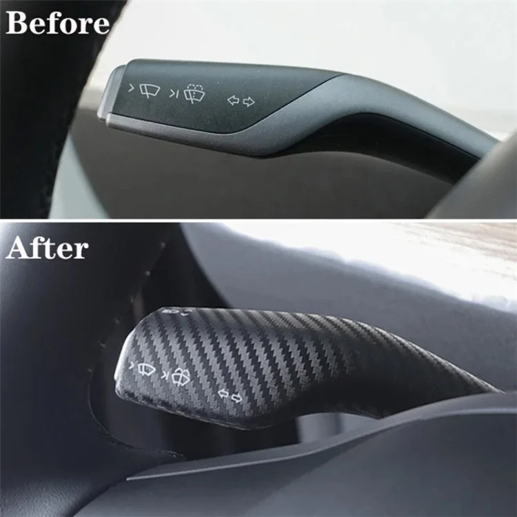 1 Pc For Tesla Model 3 / Y Textura de Fibra de Carbono Cubierta de Palanca de Cambios de Automóvil Incluida Todo Tipo de Montaje a Presión - Fibra de Carbono Brillante+Negro