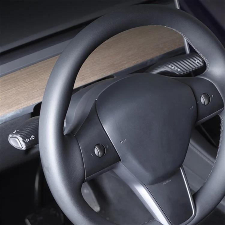1 Pc For Tesla Model 3 / Y Textura de Fibra de Carbono Cubierta de Palanca de Cambios de Automóvil Incluida Todo Tipo de Montaje a Presión - Fibra de Carbono Brillante+Negro