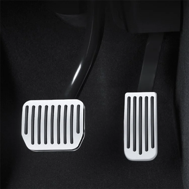 2Pcs Car Foot Pedal Pads for Tesla Model 3 / Y (2017-2022) Snap-on Brake Rest Cover - Silver