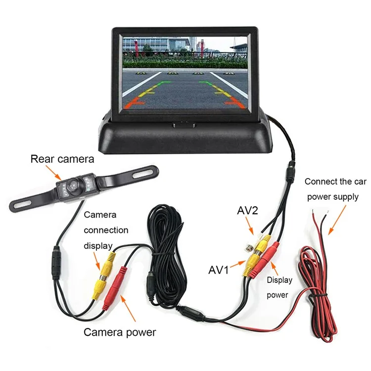 RH-312 4.3-inch TFT Folding Car Backup Monitor Display Reversing Parking Camera Kit