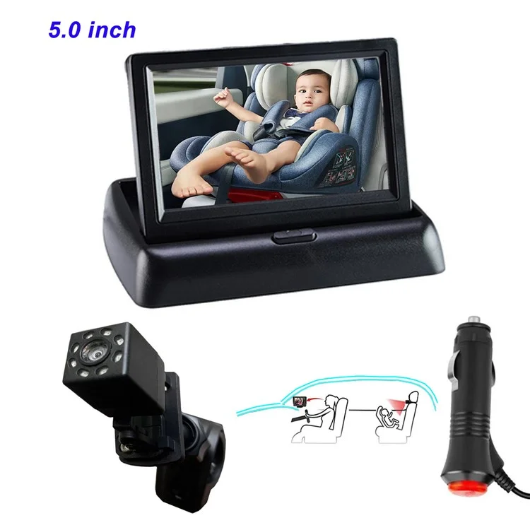 RH-B04 Schermo da 5.0 pollici, telecamera per monitor del bambino per il sedile posteriore dell'auto con angolo di visione di 150 gradi