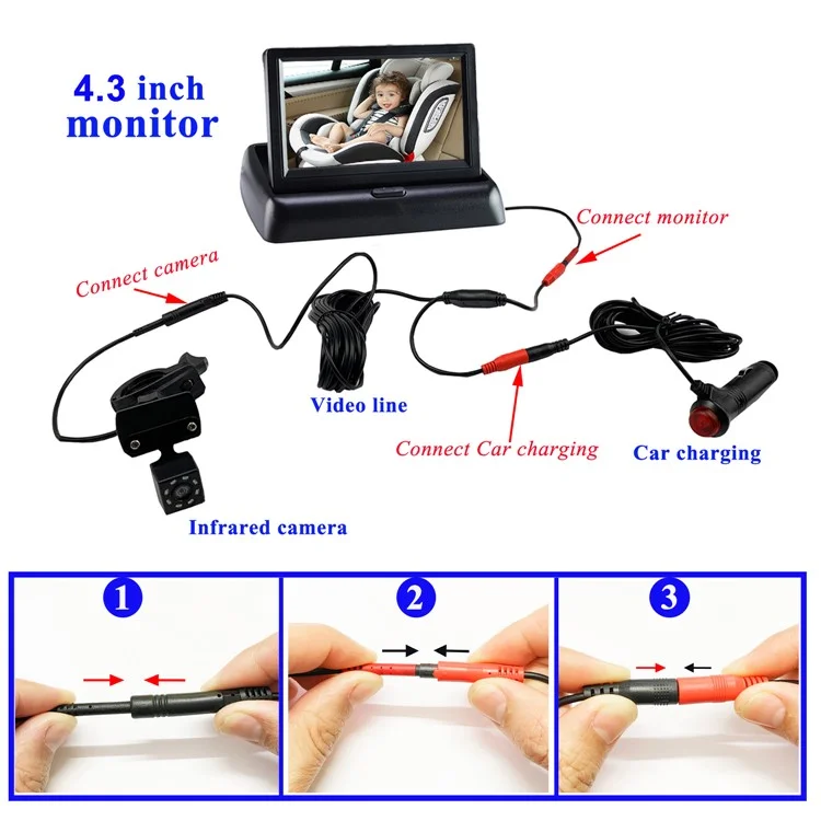 RH-B02 Telecamera per Monitor Auto per Bambini da 4,3 pollici 1080P per Sedile Posteriore