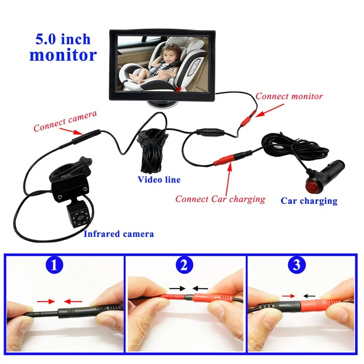 RH-B03 Schermo Display da 5,0 Pollici Monitor Auto Bambino Telecamera per Sedile Posteriore Bambino