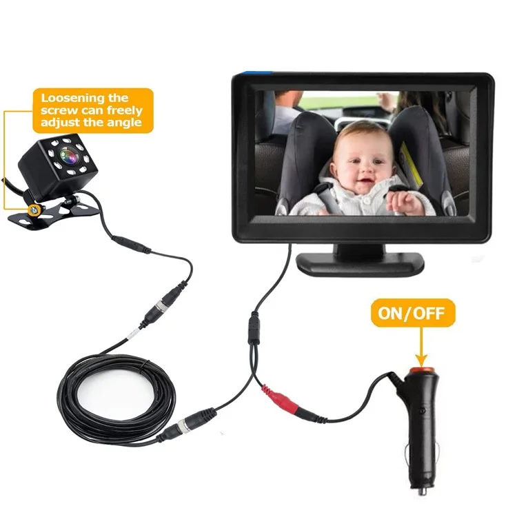 RH-B06 Schermo di sicurezza per bambini da 4,3 pollici Visione notturna impermeabile Telecamera posteriore per auto