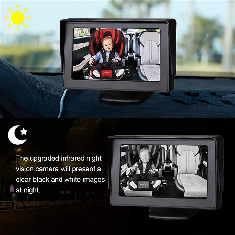 RH-B06 Schermo di sicurezza per bambini da 4,3 pollici Visione notturna impermeabile Telecamera posteriore per auto