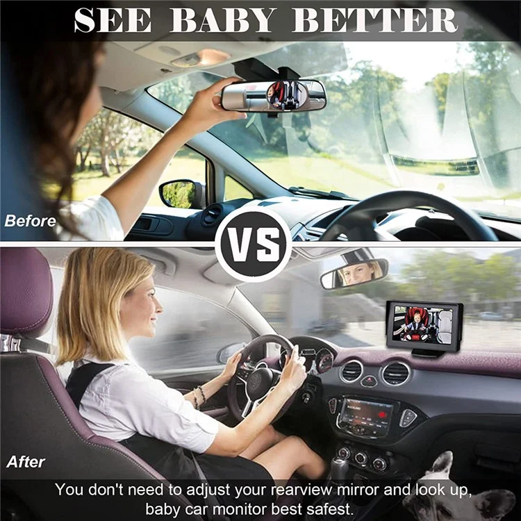 RH-B06 Schermo di sicurezza per bambini da 4,3 pollici Visione notturna impermeabile Telecamera posteriore per auto
