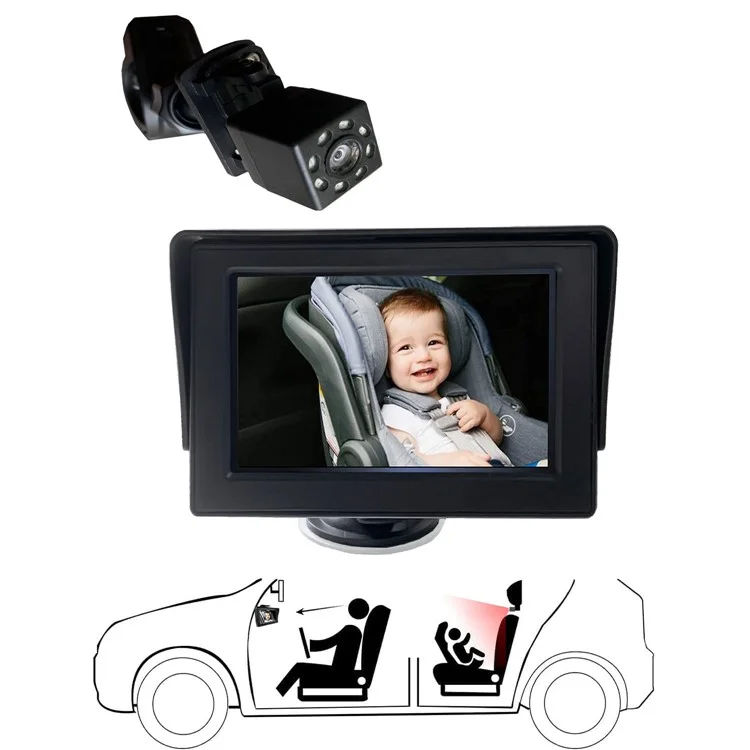 RH-B01 4.3 Pollici 8-LED Baby Safety Monitor Visione Notturna Telecamera per Sedile Posteriore dell'Auto