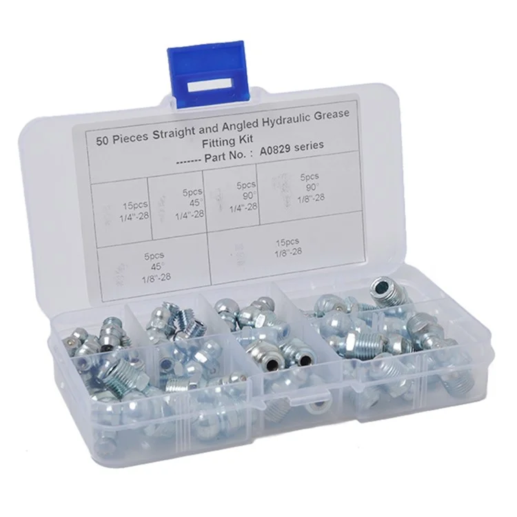 Assortiment de 50 raccords graisseurs hydrauliques droits et coudés A0829