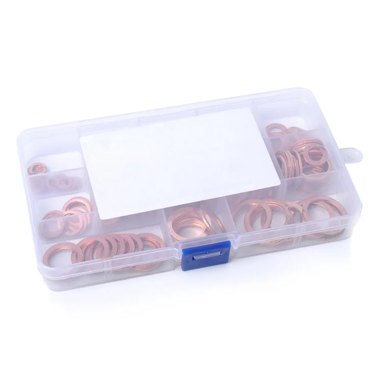 A0394 150Pcs / Set Copper Sealing Washers Flat Rings Gaskets with Plastic Box