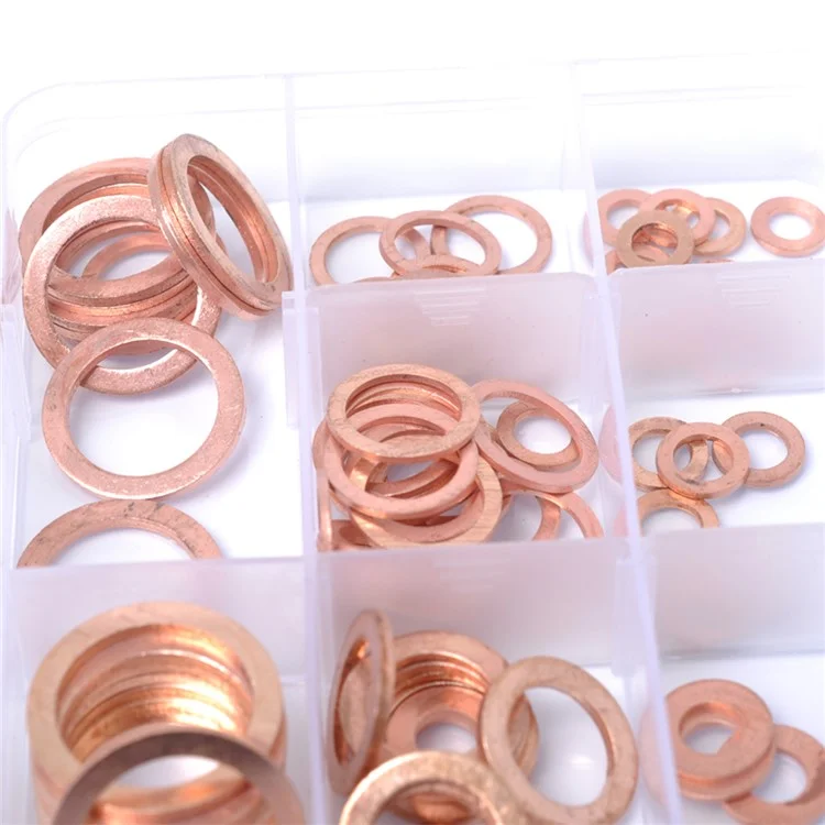 A0394 150Pcs / Set Copper Sealing Washers Flat Rings Gaskets with Plastic Box