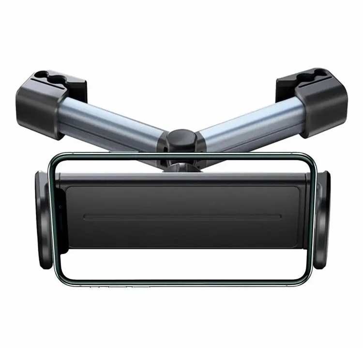 BZ-H5 Car Headrest Backseat Mount Adjustable Telescopic Universal Phone Tablet Car Holder for iPhone 16 / 16 Plus / 16 Pro / 16 Pro Max - Grey
