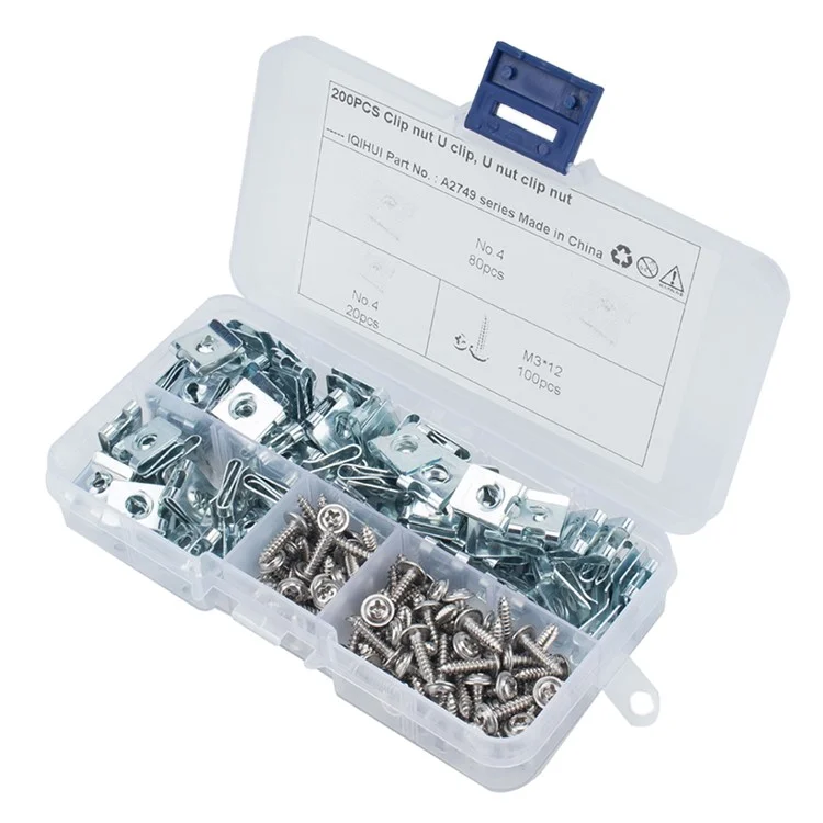 A2749 200Pcs Clip Nut et Vis Autotaraudeuse Assortiment Résistant à la Rouille de Type U