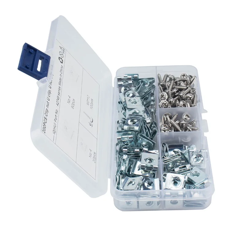A2749 200Pcs Clip Nut et Vis Autotaraudeuse Assortiment Résistant à la Rouille de Type U