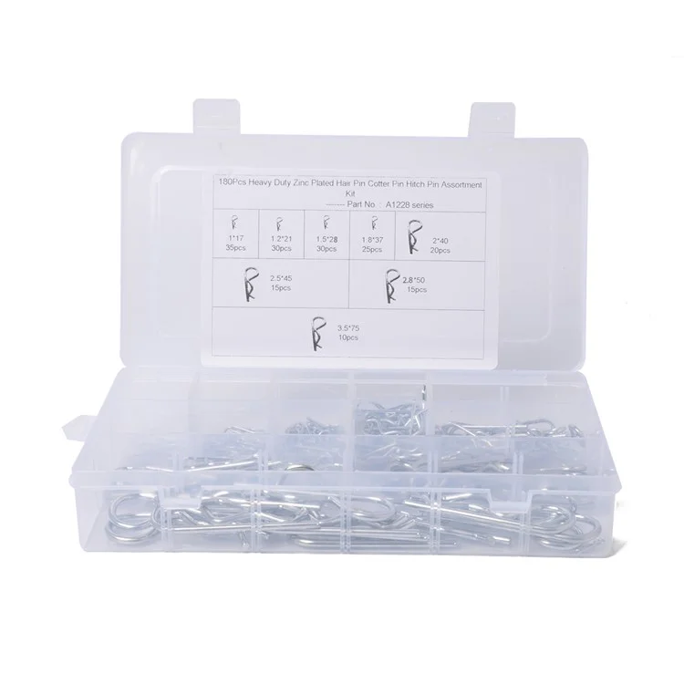 A1228 180Stück Kohlenstoffstahl Auszugsbolzen Verzinkt Haarnadel Splint Sortiment Kit