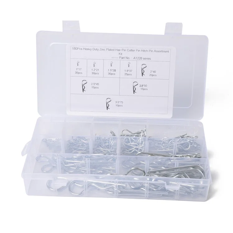 A1228 180Stück Kohlenstoffstahl Auszugsbolzen Verzinkt Haarnadel Splint Sortiment Kit