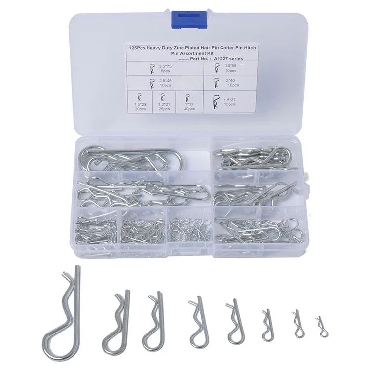 A1227 125pcs Hochleistungszink -zinkhaarstift Pin Pin Hitch Pin -sortiment Kit