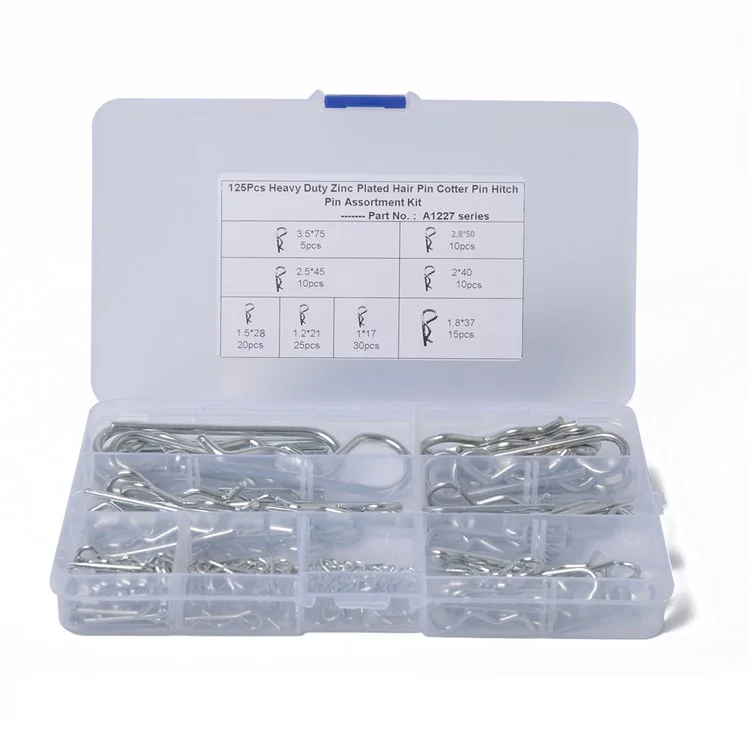 A1227 125Stück Schwer Duty Verzinkt Haar Pin Splint Pin Hitch Pin Sortiment Kit