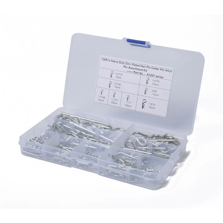 A1227 125Stück Schwer Duty Verzinkt Haar Pin Splint Pin Hitch Pin Sortiment Kit