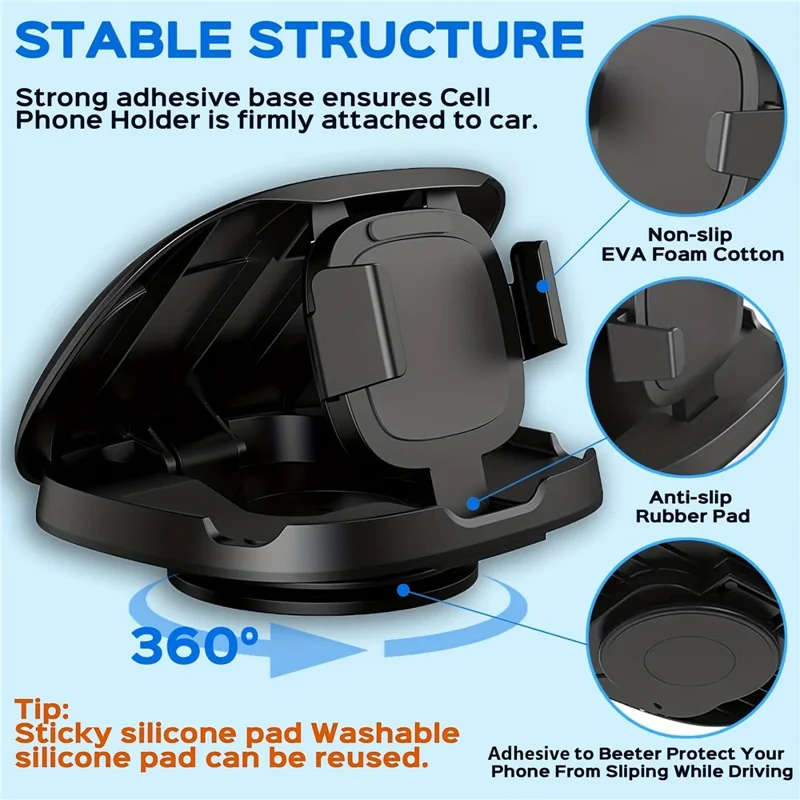 F107 360 Degree Rotating Car Dashboard Mount Adhesive Phone Holder Bracket