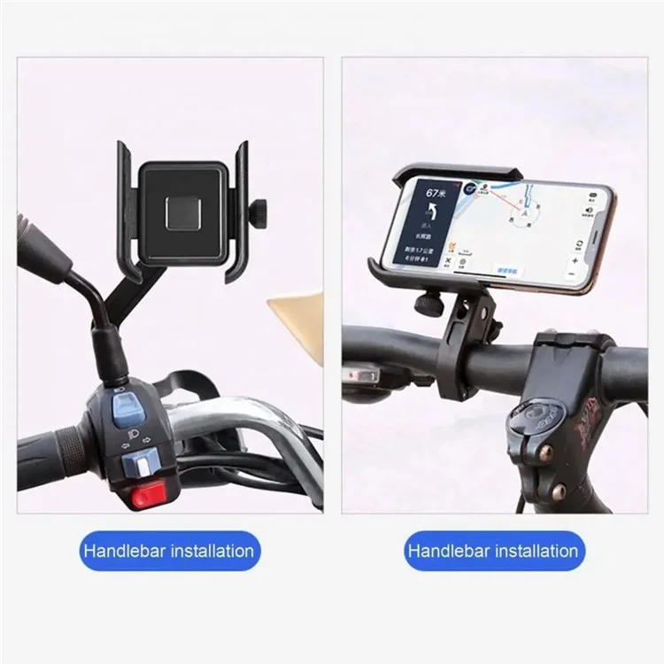 A19 Anti-Shake Metal+Plastic Motorcycle Phone Mount Holder Bracket (Installation On Rearview Mirror) - Black