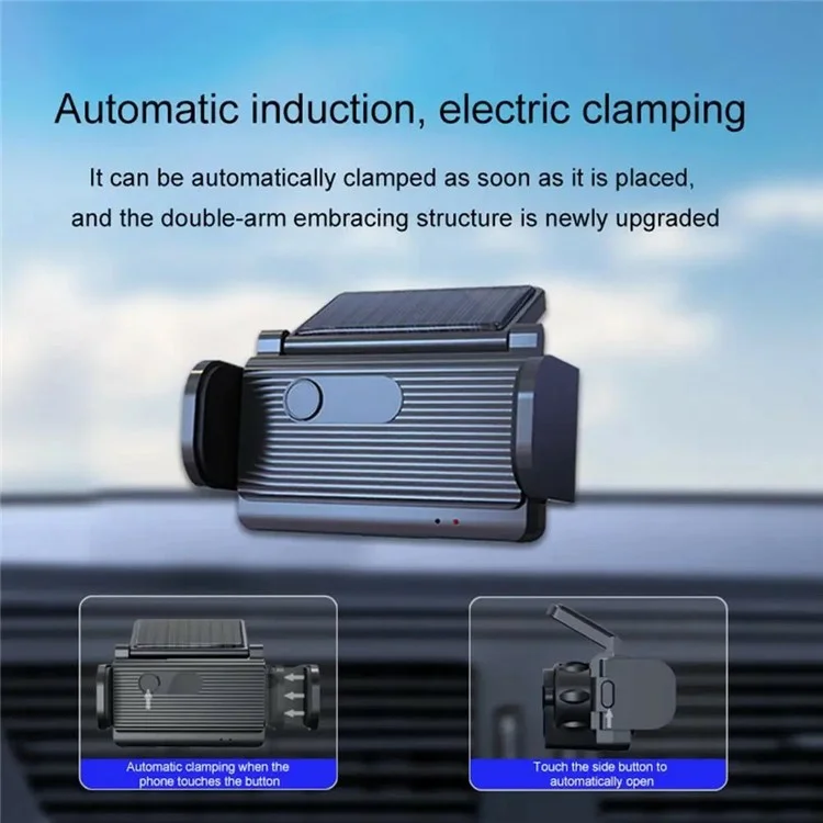 H30 Car Phone Mount Solar Powered Auto-Clamping Brackte Dopting Doster Throwner