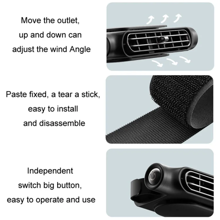 Ventilateur de siège automobile CF03 à 3 vitesses, monté sur l'appuie-tête, avec branchement USB - Noir