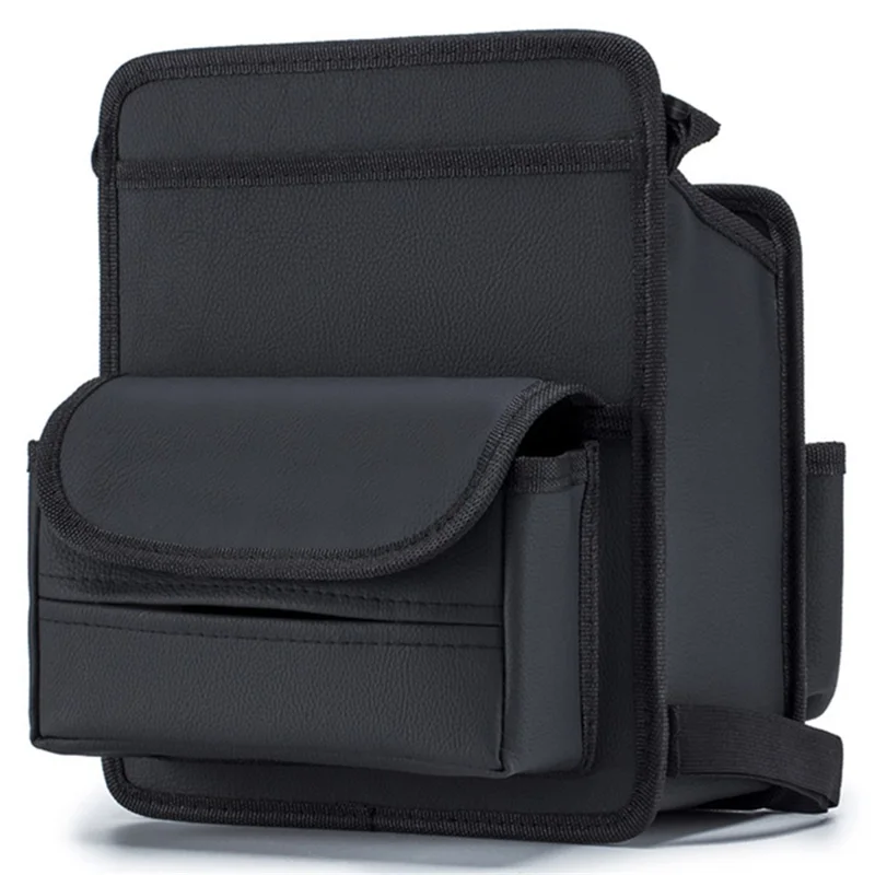 Auto Seat Opbergtas Echt Rundleer Autovak Opbergbox tussen Voorstoelen - Stevig Zwart