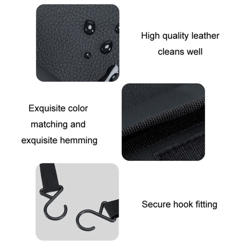 Car Seat Storage Bag Genuine Cow Leather Auto Organizer Holder Between Front Seat - Black with Stripe