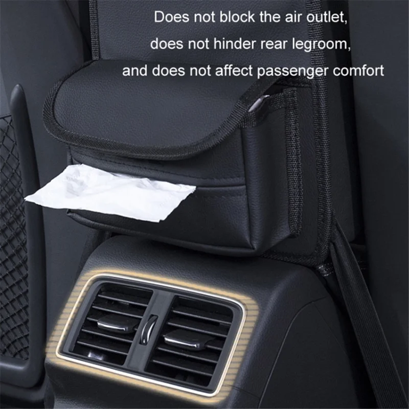 Car Seat Storage Bag Genuine Cow Leather Auto Organizer Holder Between Front Seat - Black with Stripe