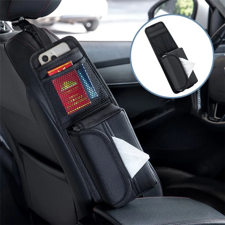 Boîte à mouchoirs en cuir PU pour rangement latéral de siège de voiture - Texture granuleuse