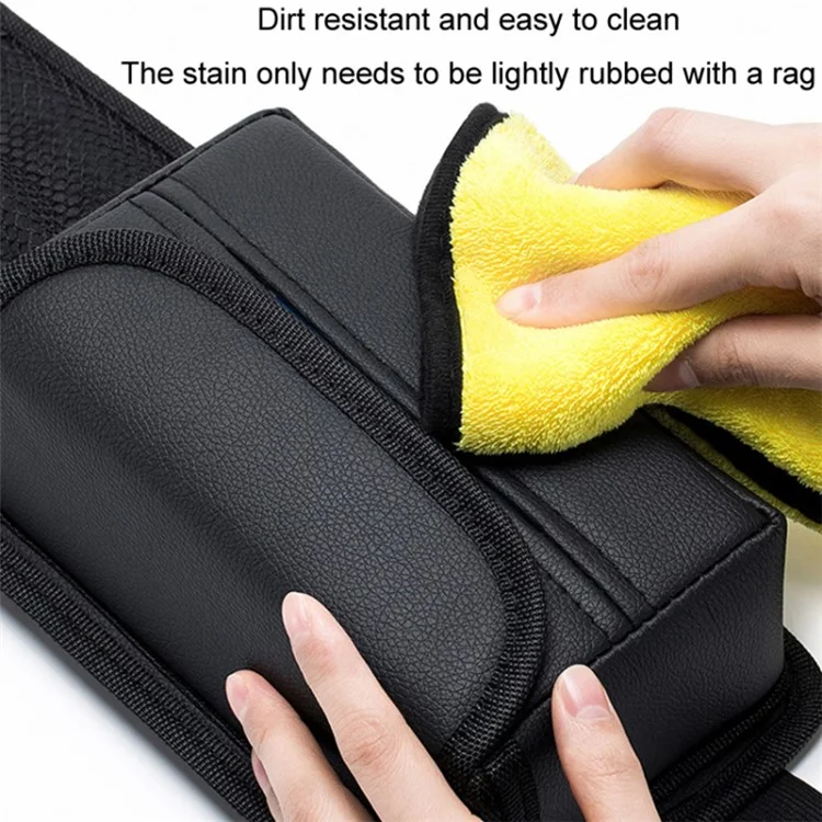 Boîte à mouchoirs en cuir PU pour rangement latéral de siège de voiture - Texture granuleuse