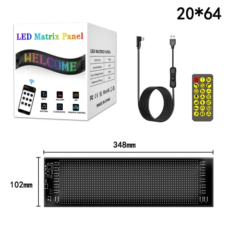 RP1035 102x348mm Pannello LED Flessibile Impermeabile Controllo APP Bluetooth Car Sign