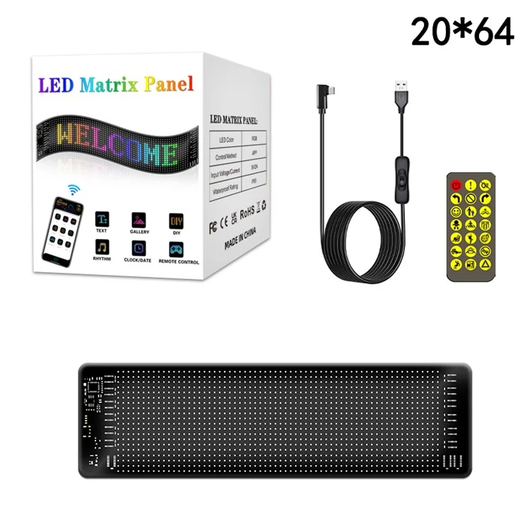 RP1035R Schermo display a LED con angoli arrotondati per lunotto posteriore di auto, pubblicità DIY, Bluetooth APP Control
