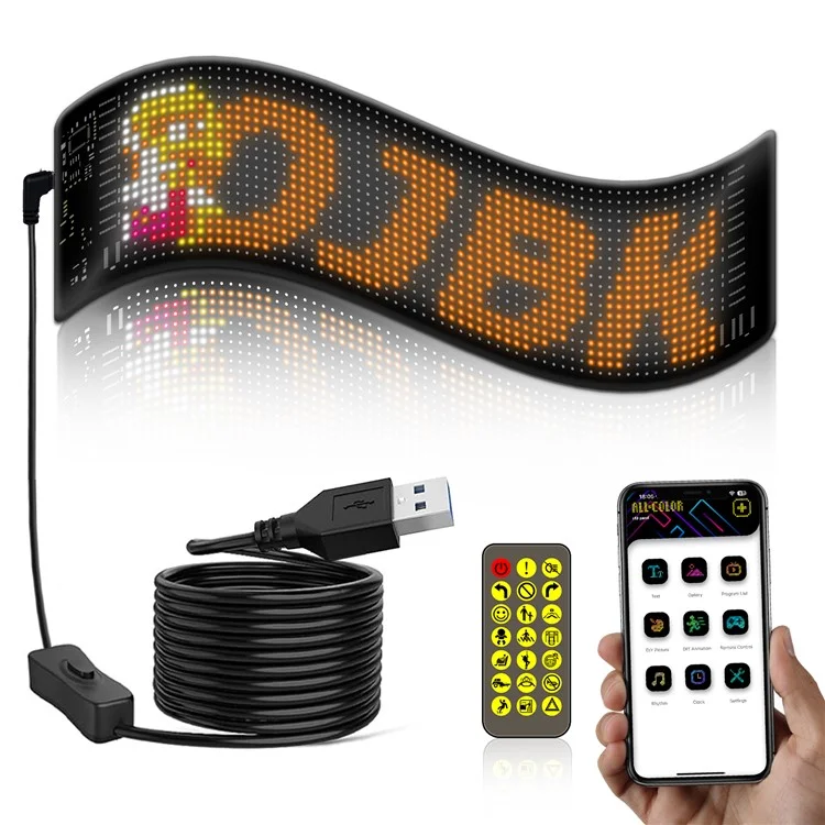 RP1035R Schermo display a LED con angoli arrotondati per lunotto posteriore di auto, pubblicità DIY, Bluetooth APP Control