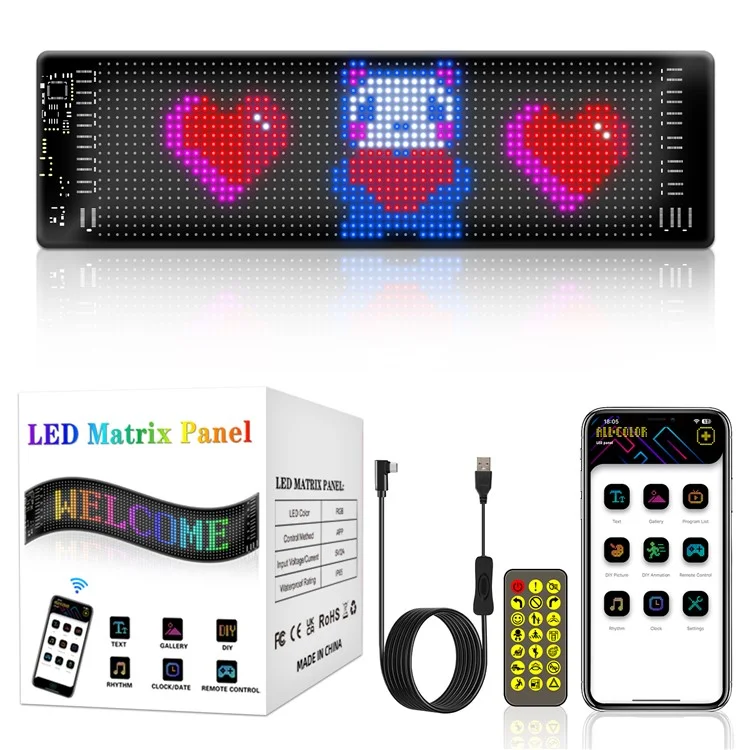 RP1035R Schermo display a LED con angoli arrotondati per lunotto posteriore di auto, pubblicità DIY, Bluetooth APP Control