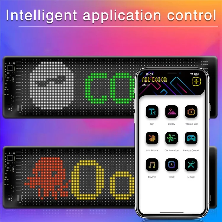 RP1035R Schermo display a LED con angoli arrotondati per lunotto posteriore di auto, pubblicità DIY, Bluetooth APP Control