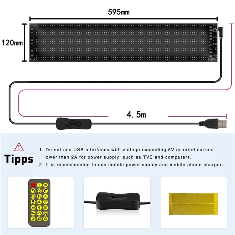 RP1259S Pannello a matrice LED flessibile 120x595mm Schermo di visualizzazione Controllo app Bluetooth LED Car Sign