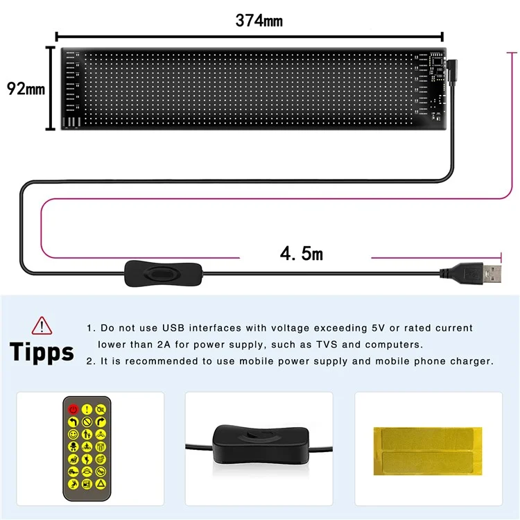 Schermo LED flessibile per il lunotto posteriore dell'auto RP937 Messaggio scorrevole Display APP Control
