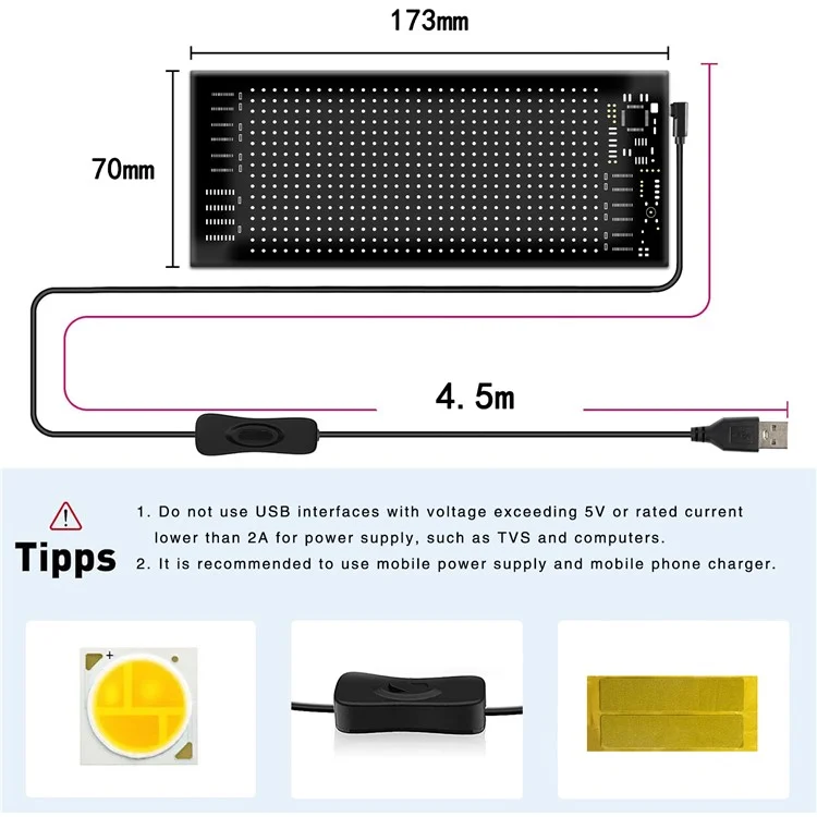 RP717 Pannello LED flessibile da 70x173 mm Impermeabile Controllo Bluetooth APP Car Sign