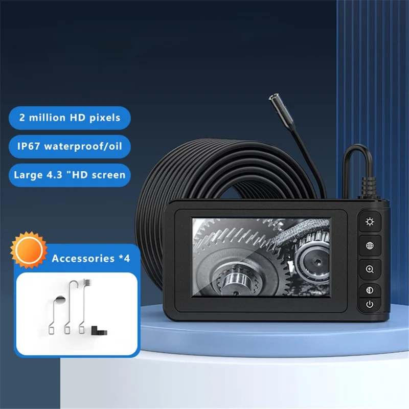 Cámara Endoscópica Industrial Resistente al Agua con Pantalla HD de 4.3 Pulgadas, Lente de 8mm y Cable Duro de 10m