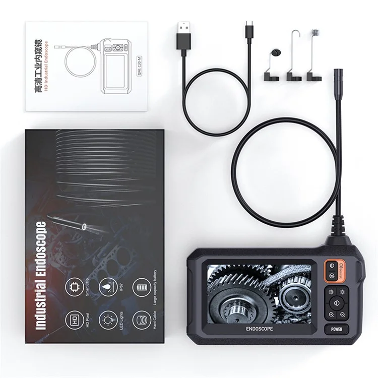 C30-M Cámara de inspección con cable duro de 10 m, lente de 8 mm, impermeable, LED, boroscopio para tubería de desagüe
