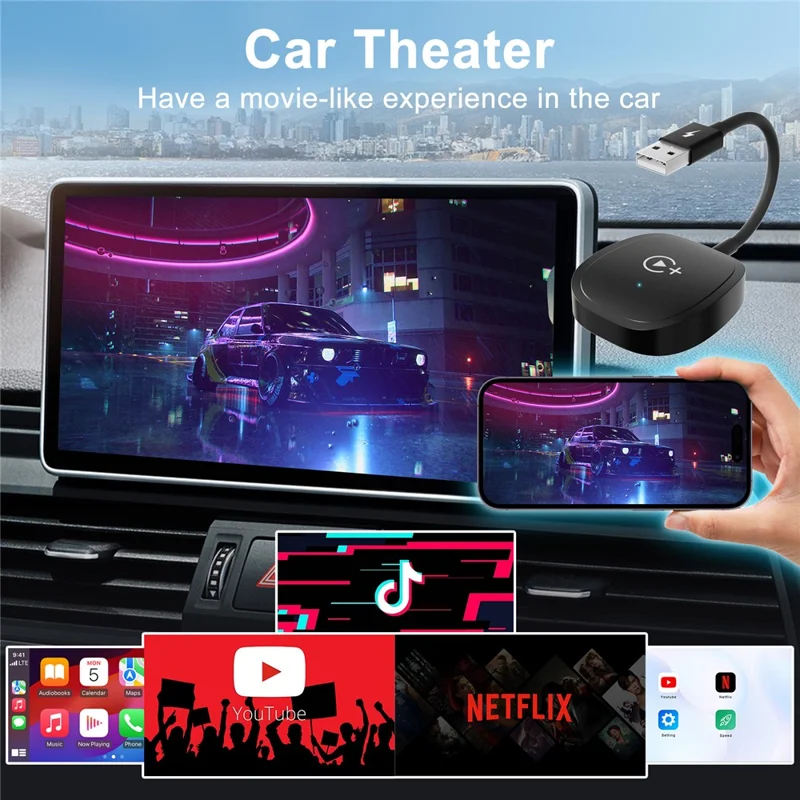 Adaptador Wireless Video / Car Play para Carro 020-7+ - Preto