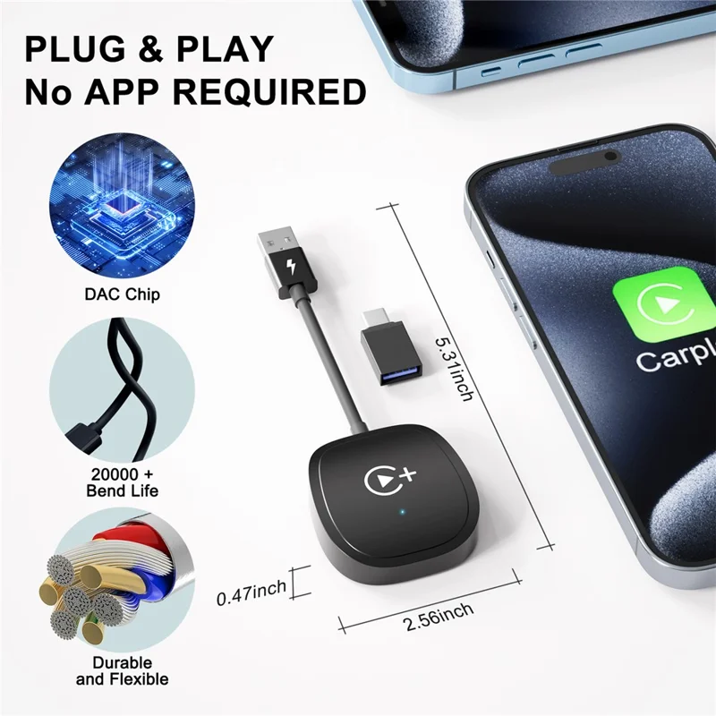Adaptador Wireless Video / Car Play para Carro 020-7+ - Preto