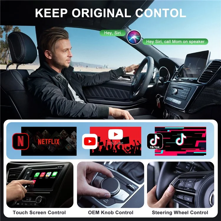 020-6+ Wireless CarPlay Adapter Convert Wired to Wireless Carplay Dongle Support YouTube / Netflix / TikTok - Black
