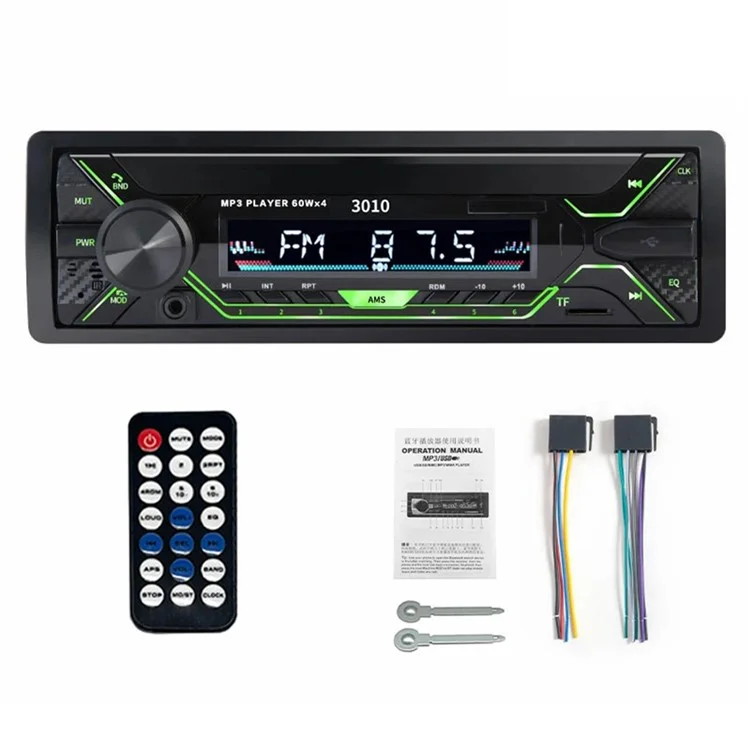3010 12V Bluetooth-Stereo-Freisprechanlage für Autos mit FM-Radio, MP3-Player und bunter Beleuchtung