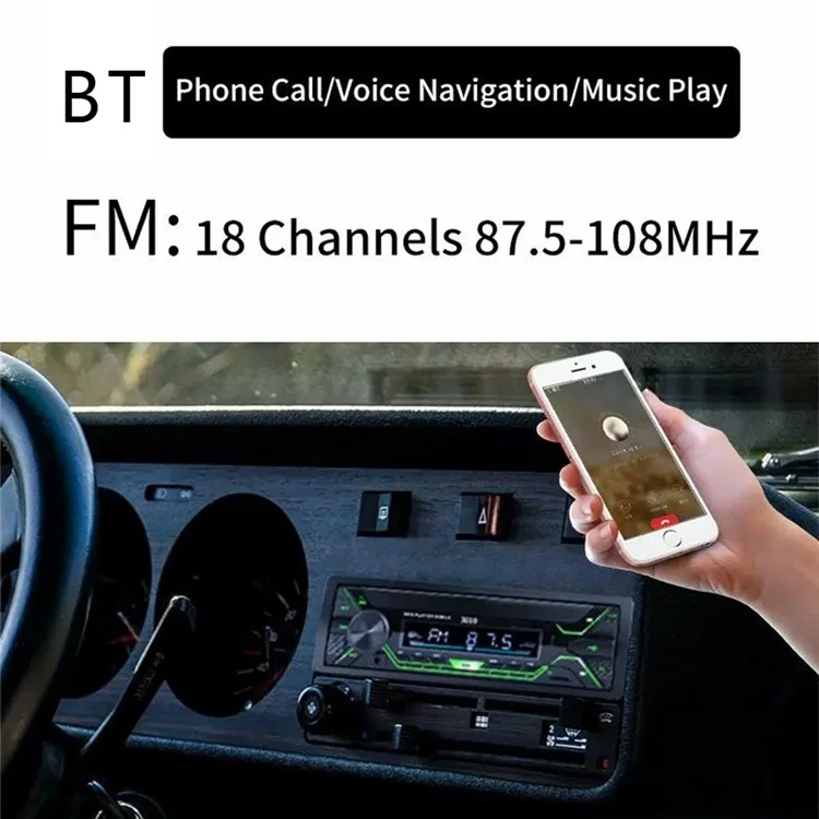 3010 12V Bluetooth-Stereo-Freisprechanlage für Autos mit FM-Radio, MP3-Player und bunter Beleuchtung