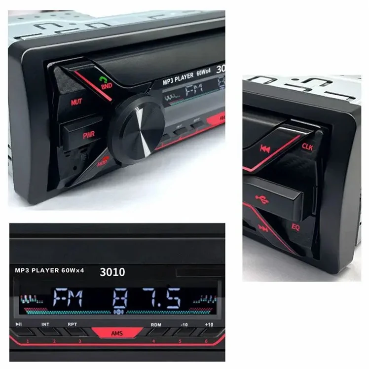 3010 12V Bluetooth-Stereo-Freisprechanlage für Autos mit FM-Radio, MP3-Player und bunter Beleuchtung