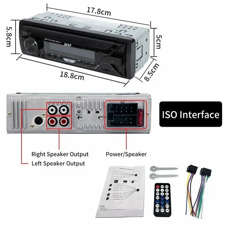 3010 12V Bluetooth-Stereo-Freisprechanlage für Autos mit FM-Radio, MP3-Player und bunter Beleuchtung