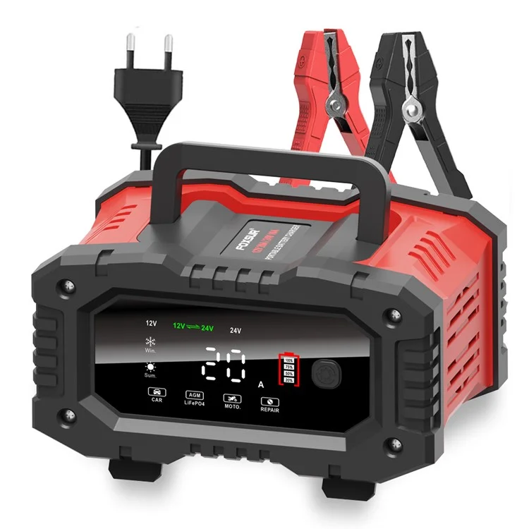 FOXSUR FPT-200 Carregador de Bateria Portátil de Tela Grande para Motocicleta Carro - Plugue da UE